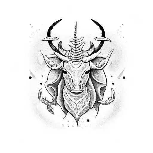 A taurus with horns with a crab above its head tattoo design idea