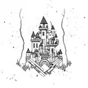 castle crumbling and shattered glass tattoo design idea