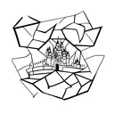 castle crumbling and shattered glass tattoo design idea