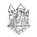 castle crumbling and shattered glass tattoo design idea