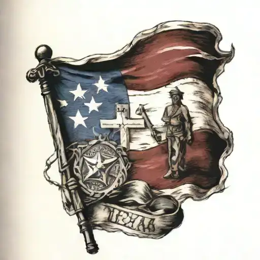Texas flag and come and take it flag intertwined tattoo design idea
