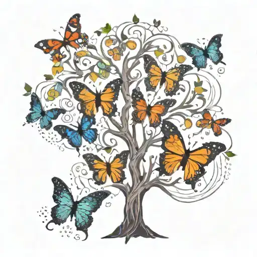 tree of life with colorful butterflies tattoo design idea