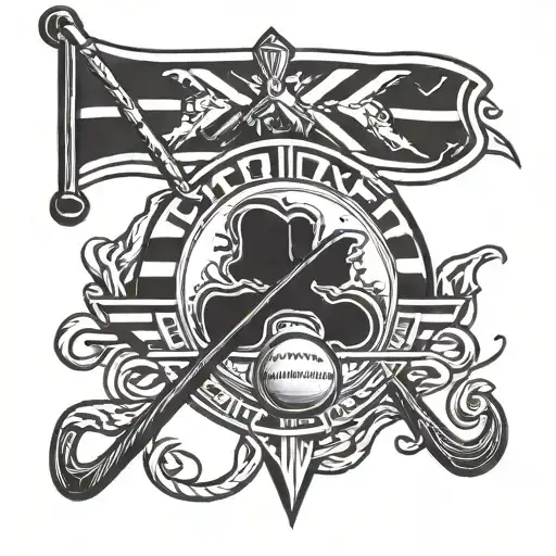 A stylized hockey stick and puck design incorporating elements of Nova Scotia's flag tattoo design idea