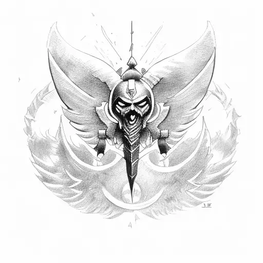 warrior wings devil sword planets sun half sleeves tattoo design idea