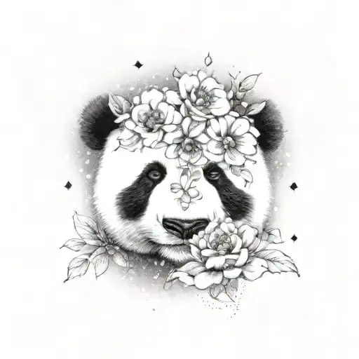 flower with panda and galaxy tattoo design idea