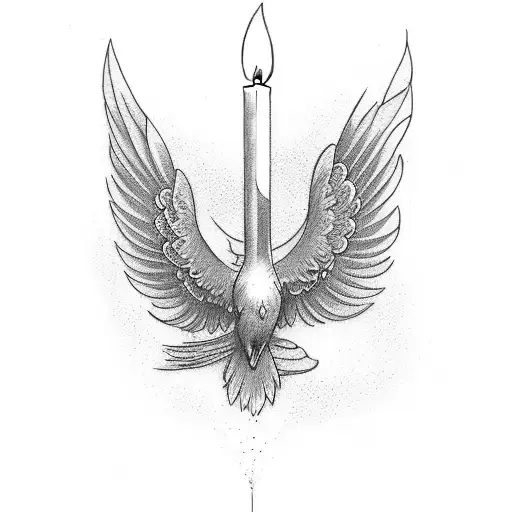 scroll with dove and candle  tattoo design idea