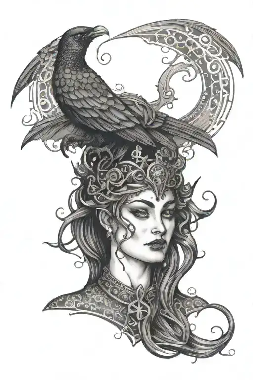 dark goddess morrigan Irish goddes tattoo design idea