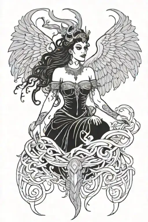 dark goddess morrigan Irish goddes tattoo design idea
