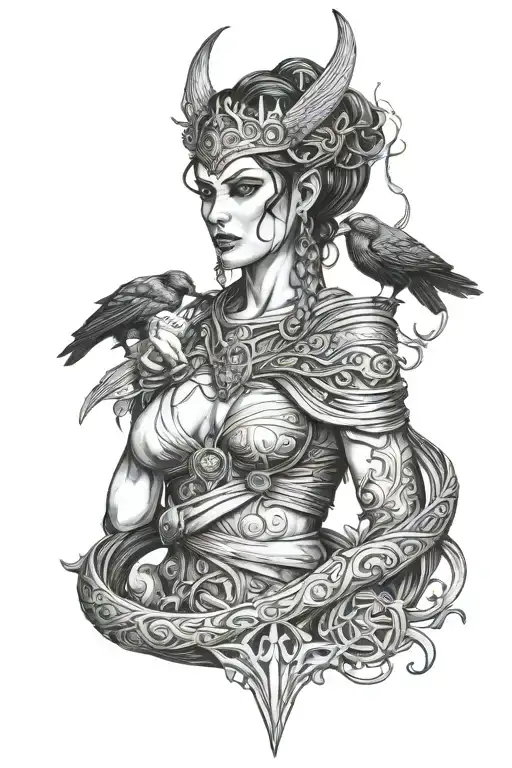 dark goddess morrigan Irish goddes tattoo design idea