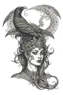dark goddess morrigan Irish goddes tattoo design idea