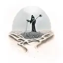 grim reaper holding a cracked hour glass with sand tipping out and has chains wrapped  tattoo design idea