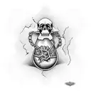 grim reaper holding a cracked hour glass with sand tipping out and has chains wrapped  tattoo design idea