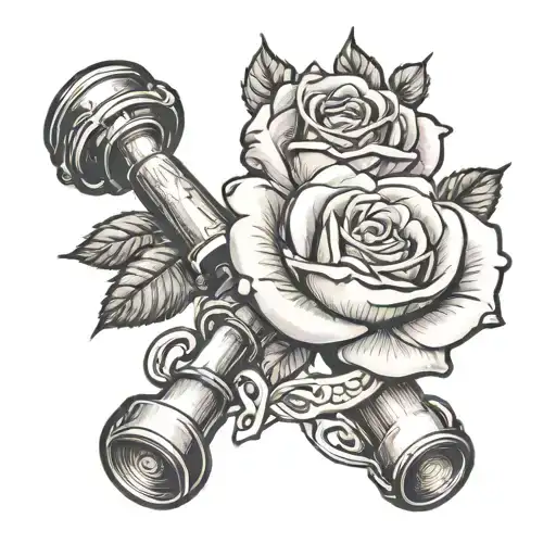 A memorial tattoo featuring a rose intertwined with a gavel, representing justice for Leah tattoo design idea