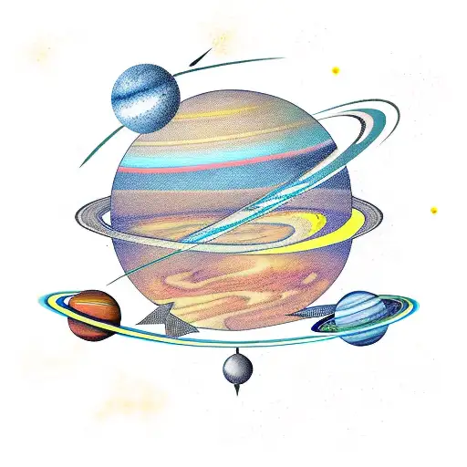 solar system and arrow tattoo design idea