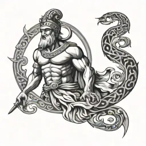 greek Asian god symbol in alchemy tattoo design idea