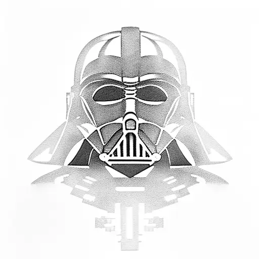 Darth Vader from Star wars in an upper body bust with the Death Star in Profile behind and a flight of TIE fighters  tattoo design idea