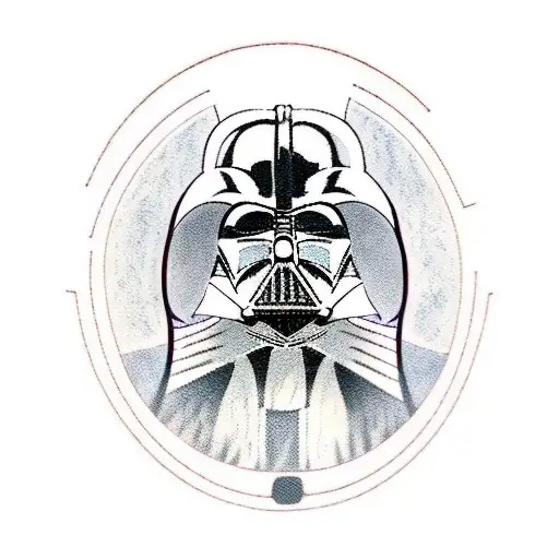 Darth Vader walking on streets with the Death Star rising above him, Comic style,  tattoo design idea