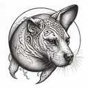 seal behind the ear black and white realism that represents the moon and dog tattoo design idea