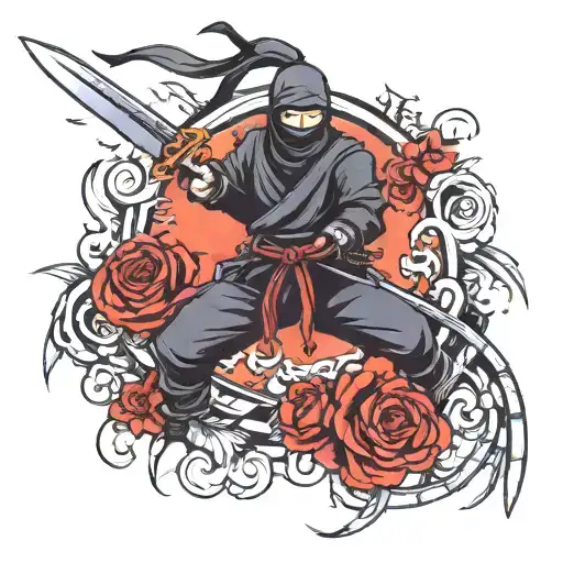 ninja and swords going vertical tattoo flash design tattoo design idea