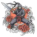 ninja and swords going vertical tattoo flash design tattoo design idea