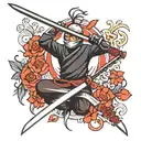 ninja and swords going vertical tattoo flash design tattoo design idea