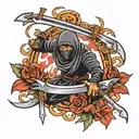 ninja and swords going vertical tattoo flash design tattoo design idea