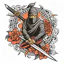 ninja and swords going vertical tattoo flash design tattoo design idea