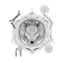 An intricate mandala design featuring various hunting tools and woodland creatures tattoo design idea