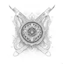 An intricate mandala design featuring various hunting tools and woodland creatures tattoo design idea