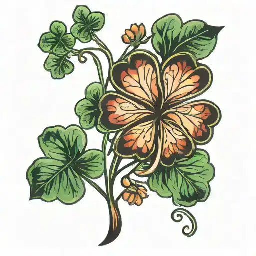 heart 4 leaf clover autumn leaf tattoo design idea