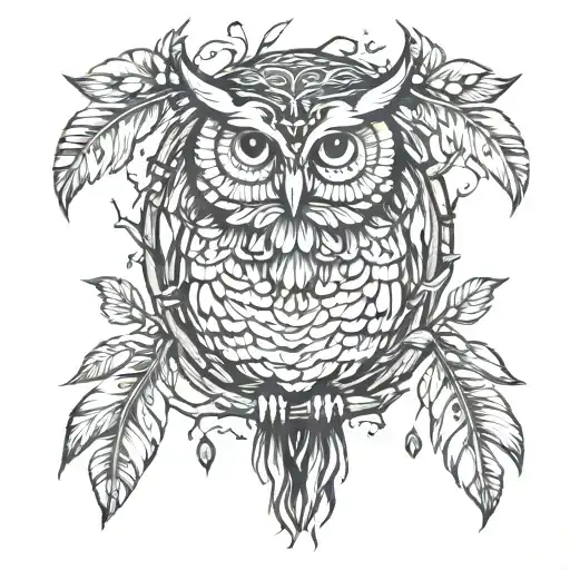 owl, feathers, tree roots  tattoo design idea