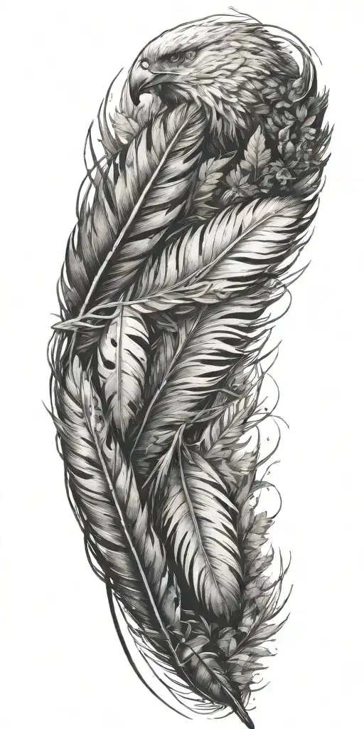feathers falling, forest tattoo design idea