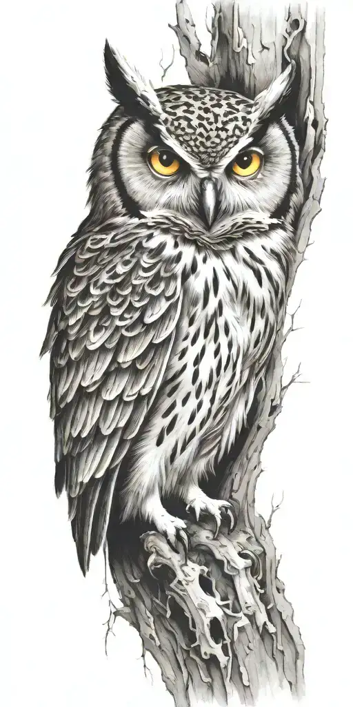 owl head emerging tattoo design idea