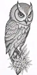 forest, feathers falling, small owl  tattoo design idea