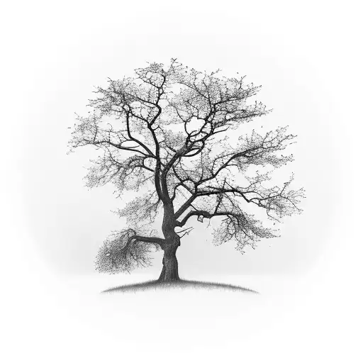 leafless Oaktree on a hill in the distance tattoo design idea