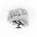 leafless Oaktree on a hill in the distance tattoo design idea