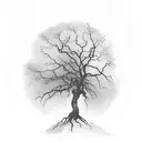 leafless Oaktree on a hill in the distance tattoo design idea
