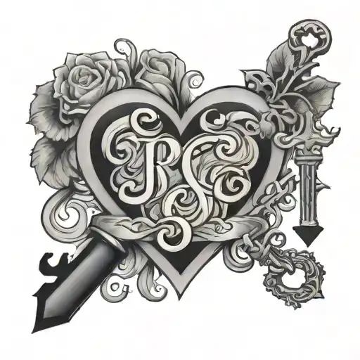 Heart & Key with initials J & T inside heart and Always & Forever written underneath  tattoo design idea