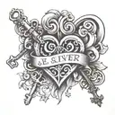 Heart & Key with initials J & T inside heart and Always & Forever written underneath  tattoo design idea