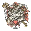 Heart & Key with initials J & T inside heart and Always & Forever written underneath  tattoo design idea