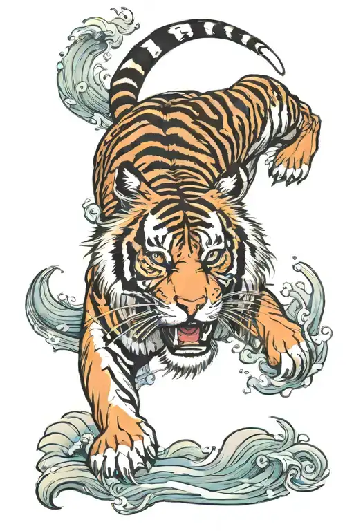 Tiger and kingfisher diving into water tattoo design idea