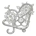 A stethoscope intertwined with vines and flowers, with a heart-shaped locket hanging from it tattoo design idea