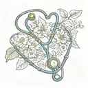 A stethoscope intertwined with vines and flowers, with a heart-shaped locket hanging from it tattoo design idea