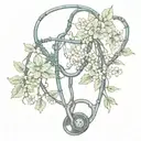 A stethoscope intertwined with vines and flowers, with a heart-shaped locket hanging from it tattoo design idea