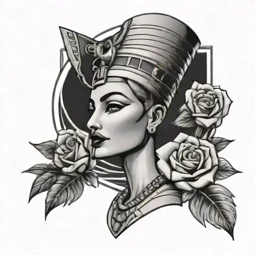Nefertiti with rose tattoo design idea