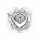 Initials LRL surrounded by a heart with date of 10-6-23 tattoo design idea