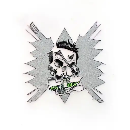 Green day bass player psycobilly tattoo design idea