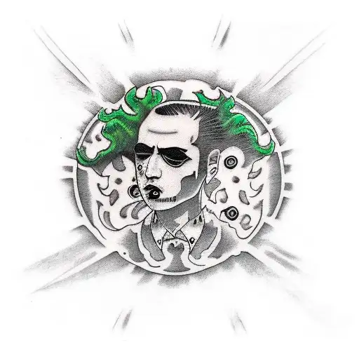 Green day bass player psycobilly tattoo design idea
