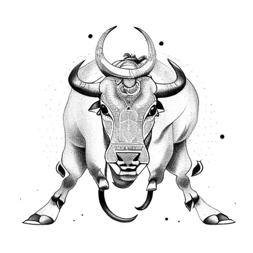 A Jallikattu bull leaping over a bike in a dotwork style tattoo design idea