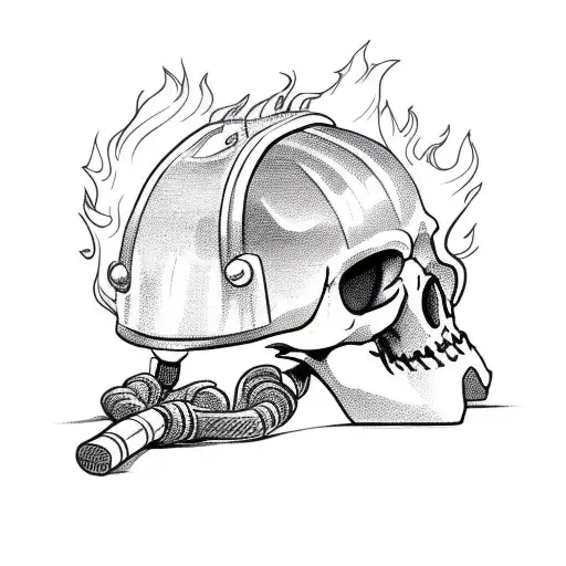 Firefighter skull with helmet in flames tattoo design idea